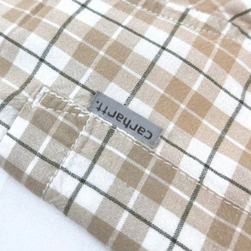 Carhartt Mens Tan White Plaid Short Sleeve Button Down Cotton Shirt Large - Picture 5 of 6